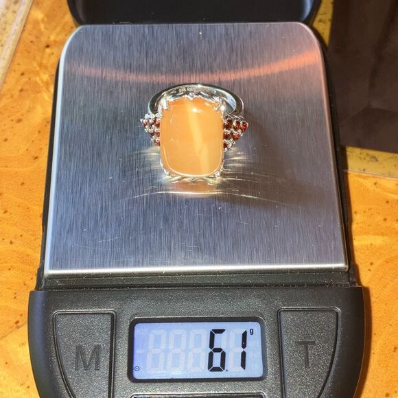 Natural Caramel Opal Red Garnet Sterling Silver Ring Size 6 - Picture 9 of 9